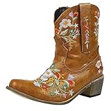 BFYSFBAIG Stivali Texani Donna con Zip Stivaletti Stivali Stivaletti Cowboy Western Scarpe da Donna Equestri Vintage Versatile (42,RinJ32-Giallo)