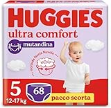 Huggies Ultra Comfort, Pannolini Taglia 5 (12-17 Kg), Mutandina traspirante, Pacco Scorta, 68 Pz