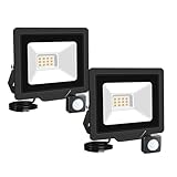 RIGIDON 2x 10W Faretto con Sensore di Movimento, 1000 LM 4000K Bianco Caldo Proiettori Faretto LED da Esterno, Fari di Sicurezza, Luci Esterno Per Giardino, Garage, Strada, Patio, Terrazza, Cortile