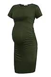 Smallshow Vestiti Premaman Maniche Corte Donna Abito Gravidanza Increspati,Army Green,M