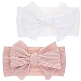 2 Pezzi Fascia Elastica, Accessori Neonata, Fascette Per Capelli Per Fiocchi, Regalo Per Bambini Per Foto,Bianco,Rosa