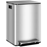 HOMCOM Pattumiera Differenziata 2 Scomparti 20L da Cucina a Pedale, Cestino Spazzatura con Coperchio a Chiusura Silenziosa in Acciaio Inox e PP, 41.8x36.7x58 cm, Argento