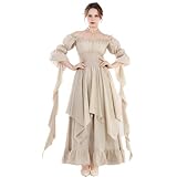 CR ROLECOS Costume rinascimentale da donna medievale chemise abito pirata contadino top irlandese sotto vestito beige XXL/3XL