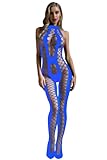 Aranmei Intimo Donna Sexy Babydoll Calze in Pizzo Donna Calze a Rete Intime Lingerie Body a Rete Taglia Unica Bodystocking Intimo da Notte Bodysuits, Blu