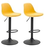 CLP Set 2 Sgabelli Design Kiel in Polipropilene E Similpelle I Coppia Sedie Bar Cucina Girevoli E Regolabili, Colore:Giallo, Colore del Telaio:Nero