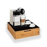 OWIJI Portacapsule Bambù Con Cassetto Scomparti Caffè Organizzatore Capsule Cialde Tisane Tè Bustine Di Zucchero Bicchierini 30x30x10Cm