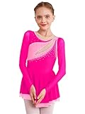 inhzoy Abito da Pattinaggio Artistico Bambina Manica Lunga Vestito da Balletto Ginnastica Artistica Body da Danza Classica Ballerina Strass Leotards Vestito da Ballo Lirico Rosa 11-12 Anni