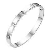 Flongo Bracciale in Acciaio Inox lucidato, da Donna, con Catena intarsiata di zirconi, Regalo di Compleanno, Matrimonio, Fidanzamento