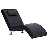 vidaXL Sdraio Massaggio con Cuscino Ergonomica Imbottita Comoda Design Moderno Funzione Massaggio Lettino Chaise Longue Poltrona Nera in Similpelle