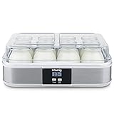 H.Koenig Yogurtiera 12 vasetti ELY120, Capacità 12 x 160 ml, Programmabile, Display LCD, Corpo in acciaio inox, Senza BPA, Lavabile in lavastoviglie, Spegnimento automatico, Potenza 21,5 W