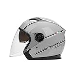 LIONCIANO Casco Semiaperto Adulto con Doppia Visiera, Casco Moto Demi-Jet Moto Cross Casco Scooter Caschi Motorino Vintage, Piloto Urbano Helm(Grigio)