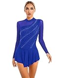 Freebily Vestito Pattinaggio Donna Schiena Scoperta con Strass Body Ginnastica Artistica Adulto per Gara Tutu Danza Classica Ballerina Abito da Ballo Latino Samba Rumba Blu reale M