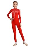 YiZYiF Ragazza Bodysuit da Ginnastica Tuta Sportiva da Danza Jumpsuit Sheer Mesh Manica Lunga Body da Danza Classica Allenamento Abito da Pattinaggio Rosso 7-8 anni