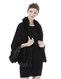 BEAUTELICATE Scialle Stola in Pelliccia Sintetica Donna Cappotto Poncho Lavorato a Maglia Mantella Stola Cardigan per Sposa Festa Matrimonio Invernale (Nero, Taglia Unica)