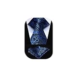 HISDERN Cravatte da uomo Paisley Floral Blu Nero Cravatte Fazzoletto Cravatta da sposa Formale Elegante Cravatta uomo & Pocket Square Set