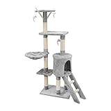 AQPET Tiragraffi Paris 138 cm con Cuccia per Gatti Albero Parco Giochi Gioco Tira Graffi per Gatto, Grigio