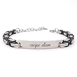 ALMENDRA Bracciale da uomo personalizzato in acciaio con incisione personalizzabile braccialetto regalo ragazzo nome frase inciso amico scritta (Maglia Bizantina nero)