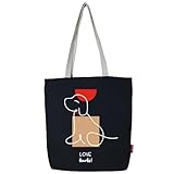 hello-bags. Borsa tote bag in tela con cerniera, fodera e tasca interna. Esterno: 100% cotone. Include una busta regalo kraft. Modello: LOVEBARKS. Colore: Écru/Nero. Misure: 37x38 cm.