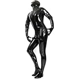 Generico Uomo Pieno Corpo Costume in Pelle Latex Wet Look Sexy Catsuit Uomo Cosplay Latex Mask Design Zip Tuta Aderente Club Halloween con Cerniera Wear Wet Look Clubwear,Nero,XL