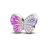 NARMO Braccialetti di Fascino per le Donne 925 Charms in Argento Sterling per Braccialetti Rosa Viola Doppio Colore Farfalla Charm