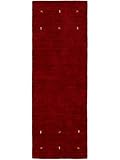 CarpetFine Tappeto di Lana Gabbeh Uni passatoia Rosso 60x180 cm | Tappeto Moderno per Soggiorno e Camera da Letto