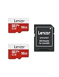 Lexar Scheda Micro SD da 32 GB, confezione da 2 schede di memoria Micro SD con adattatore SD, fino a 100 MB/s di velocità di lettura, UHS-I, U1, A1, V10, C10, scheda di memoria microSDHC