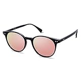 SOJOS Occhiali da Sole da Donna Uomo Polarizzati Tondi Vintage Ragazza Rotondi Specchio Ragazzo Piccola Stile Classico UV400 Lente SJ2113, Nero/Rosa