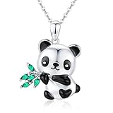 Collana a forma di panda con ciondolo a forma di volpe, koala, in argento 925, cuore panda con ciondolo in bambù, idea regalo per donne ragazze, argento