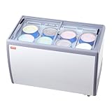 VEVOR Vetrina per Gelato Commerciale 1800 x 715 x 880 mm Congelatore Mobile 567 L Vetrina per Gelateria con Piano Vetro, 8 Grandi Contenitori, 2 Porte Scorrevoli in Vetro, Ruote di Bloccaggio, Bianco