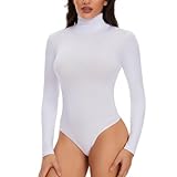 Joyshaper Donna Body a Collo Alto Maniche Lunghe Bodysuit Casual Elegante Bluse Camicie Maglietta Intima, Bianco, L