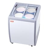 VEVOR Vetrina per Gelato Commerciale 665 x 715 x 890 mm Congelatore Mobile 158 L Vetrina per Gelateria con Piano Vetro, 4 Grandi Contenitori, 2 Porte Scorrevoli in Vetro, Ruote di Bloccaggio, Bianco