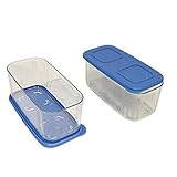 Tupperware Set (2) Clear Mates 460 ml Clear & Fresh contenitore con coperchio – rettangolare trasparente blu scuro blu scuro facilmente impilabile per mantenere fresco, contenitore per verdure,