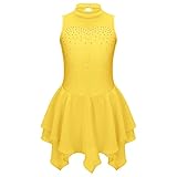 TiaoBug Abito da Pattinaggio Artistico Bambina Vestito da Balletto Leotard Vestito Pattinato Ballerina Pattinatrice Ragazza Body Danza Classica Allenamento 4-14 Anni Giallo I 9-10 anni