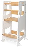 BEY & CO® Torre di Apprendimento/Osservazione in Legno – Learning Tower per Bambini – 3 Altezze Regolabili, Superficie Antiscivolo e Piedini Antiribaltamento - Metodo Montessori (Bianco)