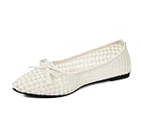 TRIWORIAE-Ballerine da Donna Punta Scarpe Piatte in Pizzo Slip-on Eleganti e Comode Scarpe Basse con Fiocco per Estate, Primavera, Autunno Bianco 37