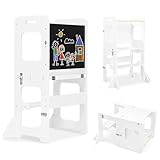 labebe Torre montessoriana per bambini, Pieghevole Torre di Apprendimento, 3-in-1 scala montessoriana Con tavolo da disegno, Legno Learning Tower di età superiore1 Anno bambini（Bianco）