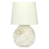 THUN - Lampada da Tavolo e Comodino, Abat-Jour Camera da Letto Bianca, Decorata con Fiori e Farfalla - Accessori per la Casa - Linea Prestige - Formato Medio - Ceramica - 19,8 x 17,7 x 42 h cm