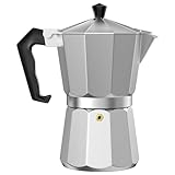 WinGluge Caffettiera Moka, Caffettiera Espressa, Caffettiera 6 Tazze, Kaffettiera, Guarnizione in Silicone, Valvola di Sicurezza, Manico Anti Scottatura, Non Adatta A Induzione, Alluminio, Argento