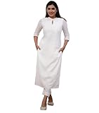 INDACORIFY Bellissimo abito da lavoro ricamato in cotone Kurti di cotone con pantaloni Abito indiano per donna (S, Bianco)