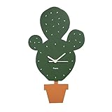 Fisura - Originale orologio da parete a forma di cactus. Orologio da parete silenzioso 38 x 20 centimetri. Orologio da cucina verde. Orologio a pendolo in legno e ABS. 1 batteria AA.