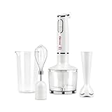 Girmi MX16 Mixer ad immersione con Kit, 3 in 1 frullatore-mixer-frusta, 400 W, Motore DC, 2 Velocità, Lame INOX, Misurino da 700cc incluso, Bianco