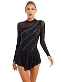 TiaoBug Vestito da Pattinaggio Artistico per Donna Body da Skate Concorso di Pattinaggio Abito da Ballo Danza Balletto Dancewear Abito da Ballerina per Saggio Nero E S