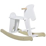 HOMCOM Cavallo a Dondolo per Bambini 1-3 Anni, Design Classico in Legno con Maniglie e Poggiapiedi, 68x26.5x48cm, Bianco