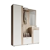 Stella Trading, PATENT Set mobili da ingresso in rovere sonoma, bianco, moderno con specchio, 145 x 184 x 29 cm