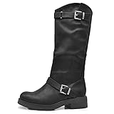 IF Fashion Scarpe Stivali da Donna Al Polpaccio Biker Motociclista Con Fibbie Anfibi YG883 nero N.38