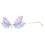 YUELUQU Occhiali da sole alla moda senza montatura con libellula farfalla ala occhiali da sole party cosplay simpatici occhiali divertenti (blu-viola)