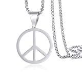 Collana con segno di pace in stile hippie, con ciondolo a forma di simbolo della pace, in acciaio inossidabile anni  60 anni  70, hippie, accessori per feste e travestimenti