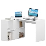 eSituro 120cm Scrivania Angolare, Scrivania da Ufficio con Libreria, Scrivania a L, Scrivania per Computer, Scrivania a L con Ripiani, Scrivania da Ufficio, Tavolo da Lavoro, Bianco