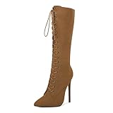 EDEFS Stivali Donna Invernali Sexy Zip Up Stivaletti A Punta con Tacco High Heel Autunno Inverno Scarpe Suede Marron EU38