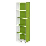 Furinno 11055 Libreria, Legno, Bianco/Verde, 5 scomparti